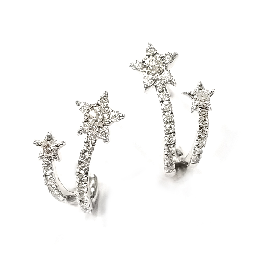 18K白金天然鑽石星星耳環