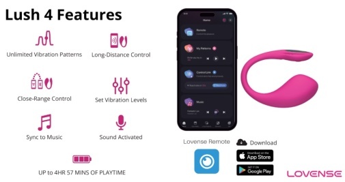 LOVENSE - Lush 4 - App-controlled G-Spot Vibrating Egg - Pink