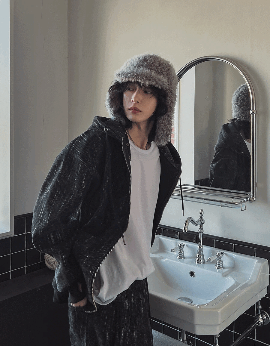 Dets天鵝絨連帽拉鍊衫