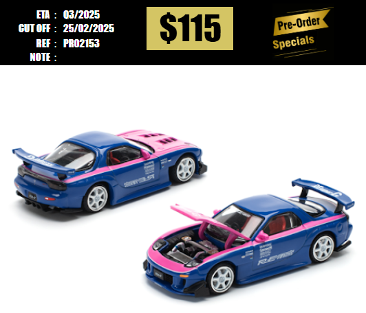 PO-$115 * POP RACE * 1:64 POPRACE 1/64 MAZDA RX7 RE-AMEMIYA - BLUE/PINK [OD15/02]