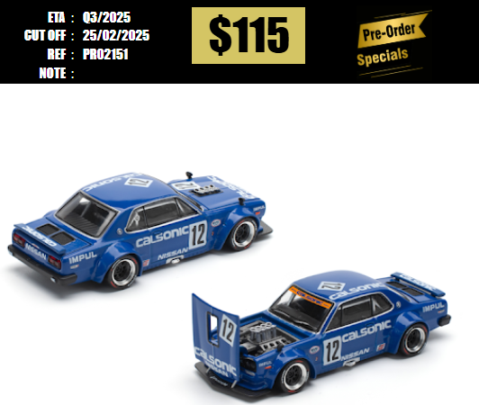 PO-$115 * POP RACE * 1:64 POPRACE 1/64 SKYLINE GT-R V8 DRIFT (HAKOSUKA) - CALSONIC [OD15/02]