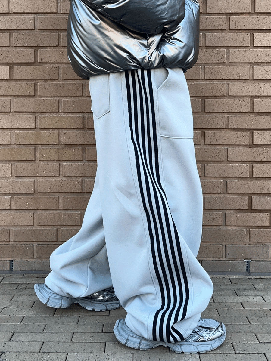 五條紋寬鬆氣球運動褲