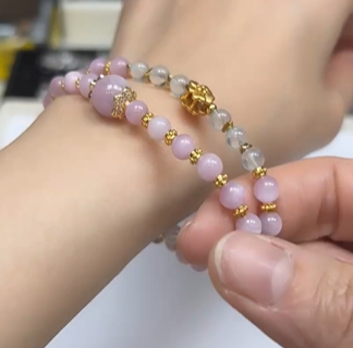 250925 - A55 5mm+貓眼紫鋰輝x海藍寶雙圈設計款手串