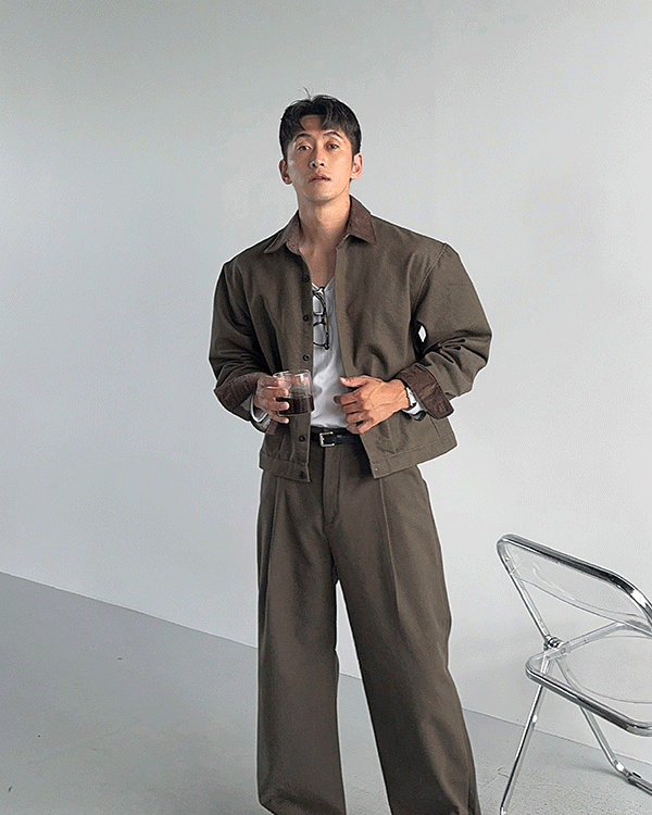 撞色領工裝短款夾克外套