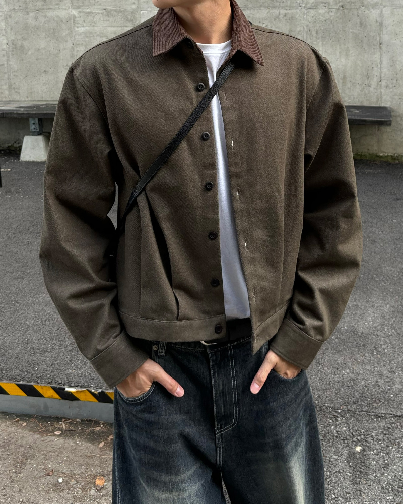 撞色領工裝短款夾克外套