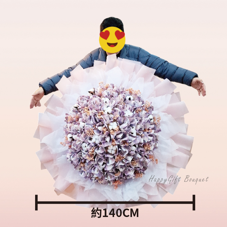 100朵300張鈔票玫瑰花束,100朵有錢花,100 Roses with 300 Banknotes Bouquet