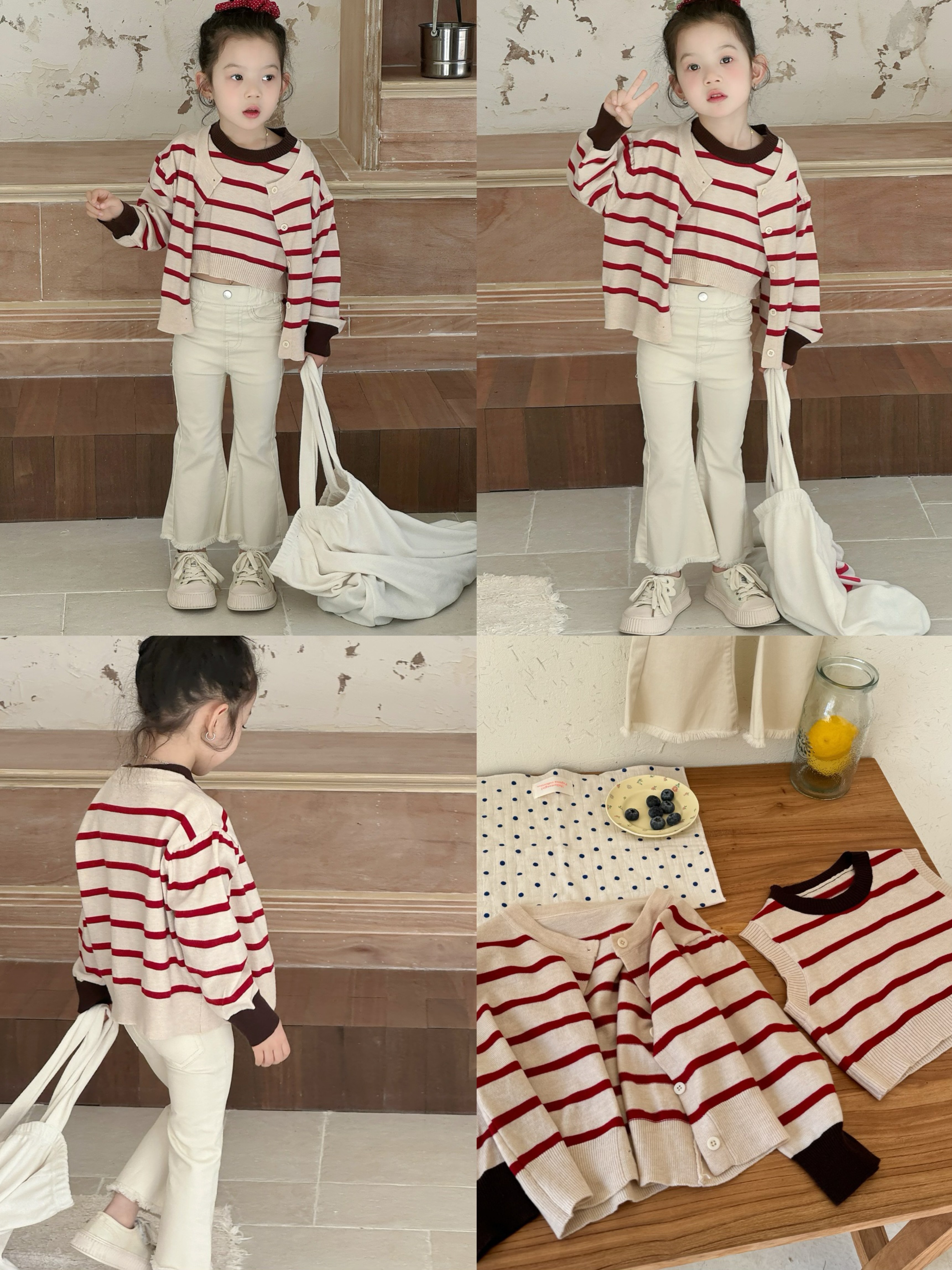 復古條紋短版背心+外套兩件組