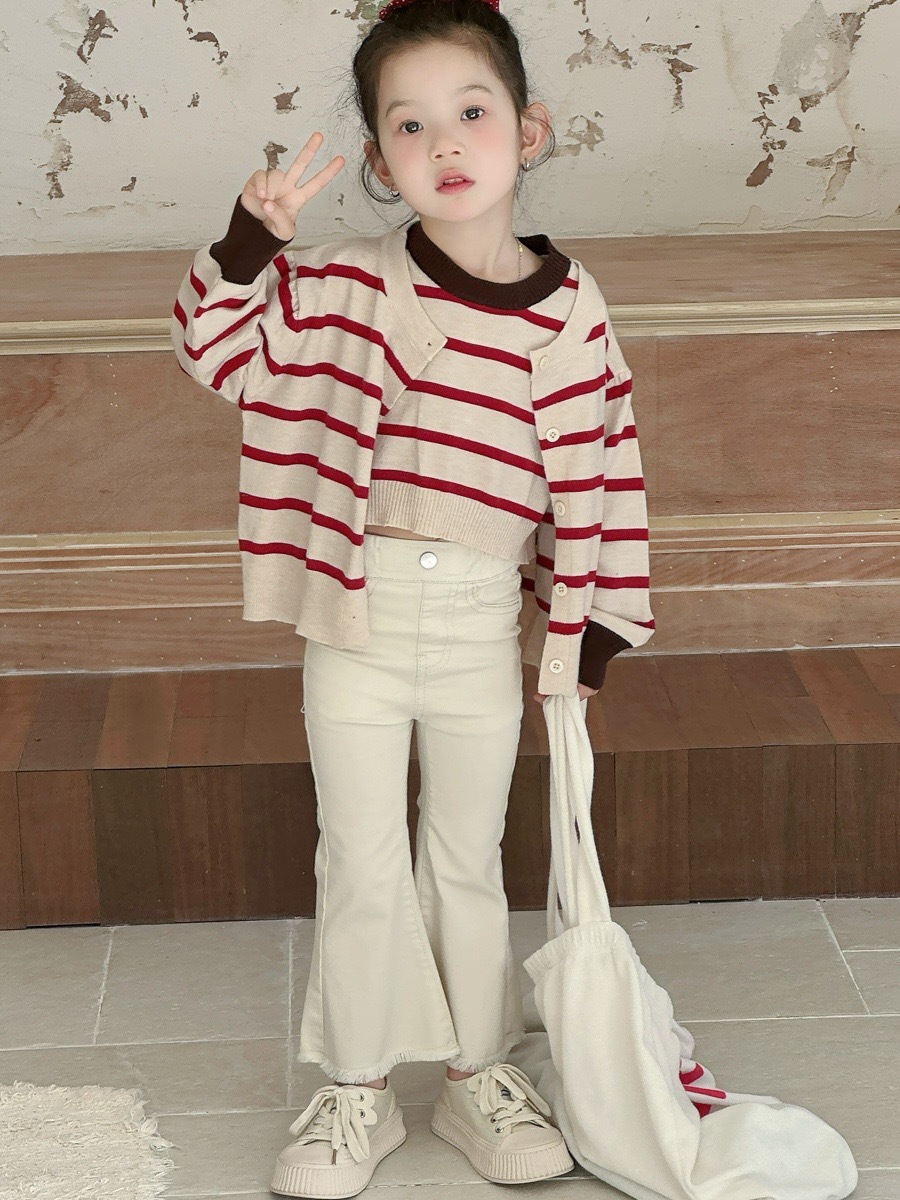 復古條紋短版背心+外套兩件組