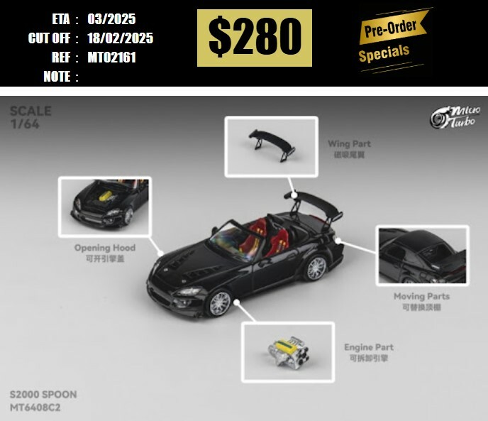 PO-$280 * MICRO TURBO * 1:64 HONDA S2000 SPOON BLACK [OD16/02]