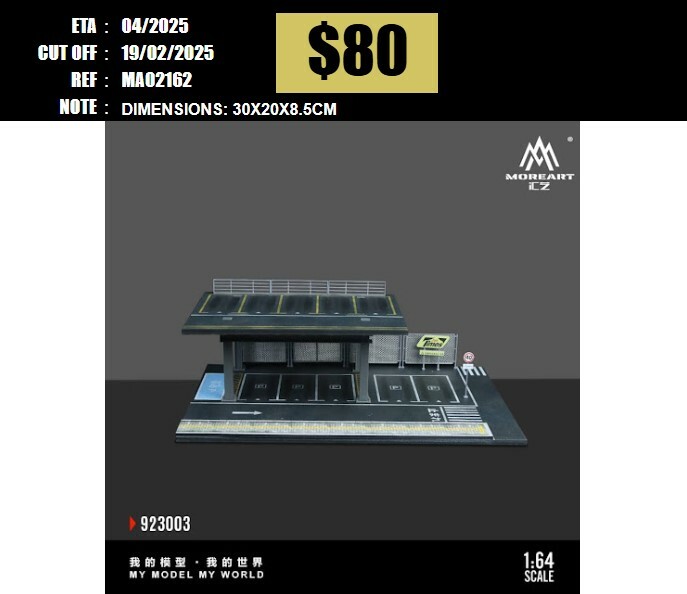 PO-$80  * MOREART * 1:64 DIORAMA - STEEL STRUCTURE PLATFORM PARKING SCENE TIMES [OD16/02]