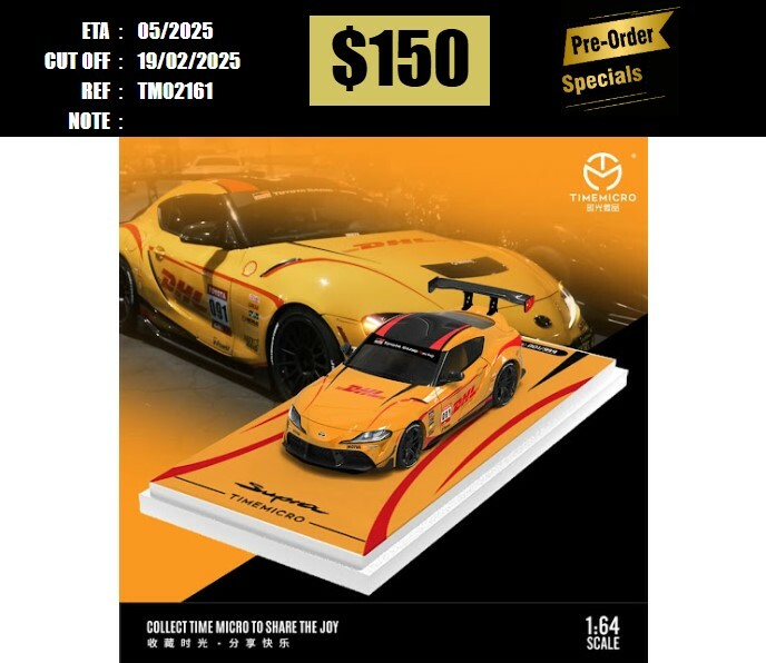 PO-$150 * TIME MICRO * 1:64 TOYOTA SUPRA A90 ORANGE DHL [OD16/02]
