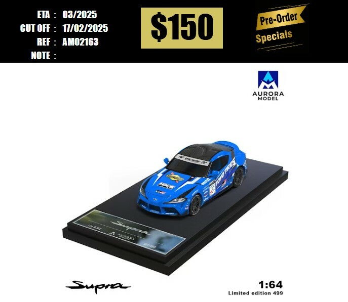 PO-$150 * AURORA MODEL * 1:64 TOYOTA SUPRA A90 TOYO TIRES BLUE [OD16/02]