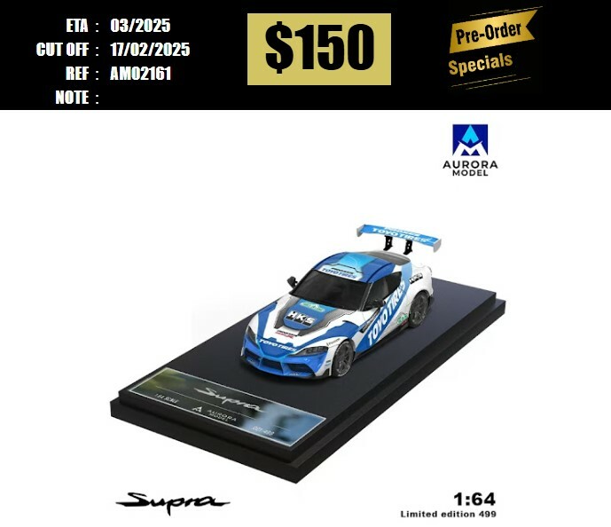 PO-$150 * AURORA MODEL * 1:64 TOYOTA SUPRA A90 TOYO TIRES WHITE [OD16/02]
