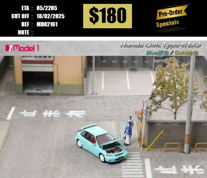 PO-$180 * MODEL 1 * 1:64 HONDA CIVIC TYPE R EK9 LIGHT BLUE [OD16/02]