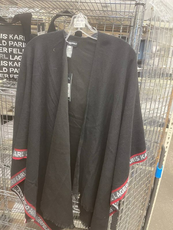 [U] KARL LAGERFELD WOMEN'S SIGNATURE TRIM SHAWL CAPE,BLACK, L4WC7832-BLK (UKL169)