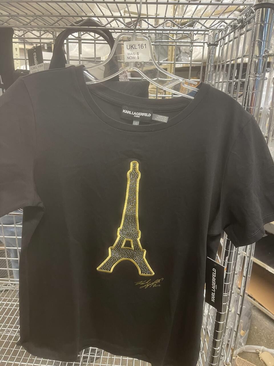 [U] KARL LAGERFELD PARIS WOMEN'S EIFFEL TOWEL METALLIC GRAPHIC,BLACK/GOLD, L3WHC076-BGD (UKL161)