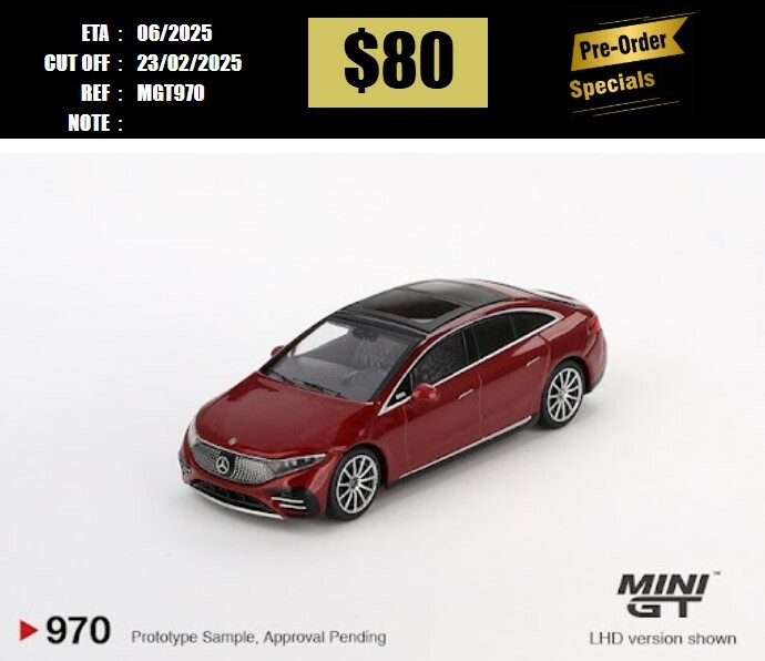 PO-$80  * MINI GT * 1:64 #970 Mercedes-Benz EQS 580 4MATIC Red Metallic RHD [OD16/02]