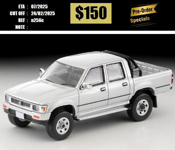 PO-$150 * TOMYTEC * 1:64 LV-N256c Toyota Hilux 4WD Pickup DoubleCab SSR (Silver) 1991 [OD16/02]