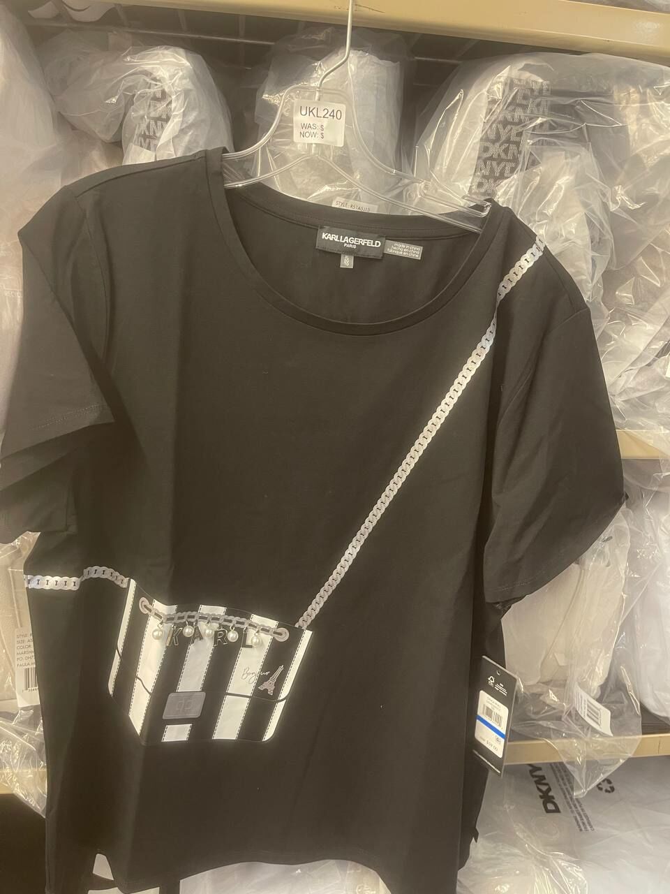 [U] KARL LAGERFELD PARIS WOMEN'S CROSS-BODY T-SHIRT,BLACK, L4WHM053-BLK (UKL240)