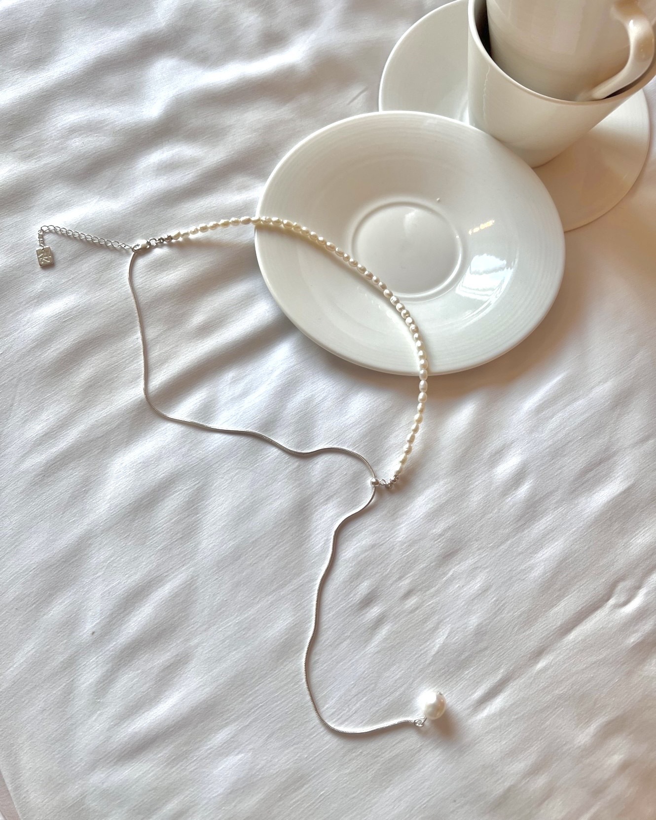 (韓國漲價不折扣)一半珍珠一半蛇骨抽拉項鍊/925銀