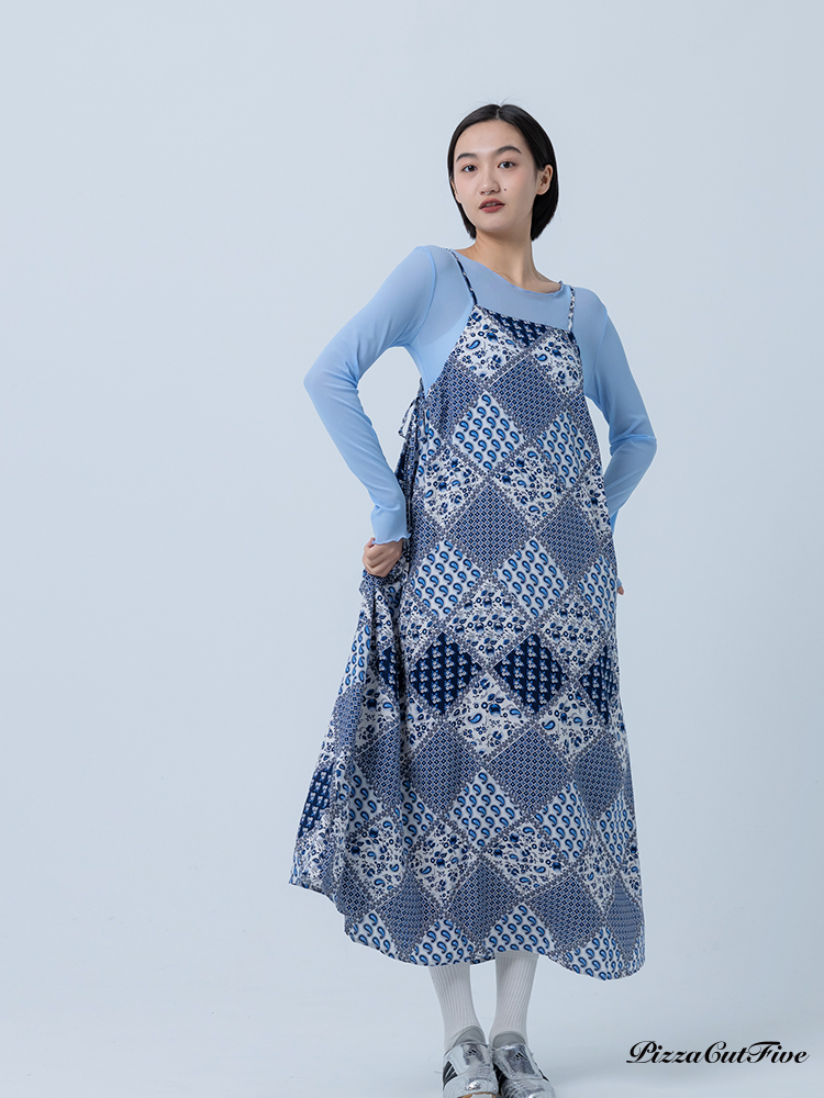 [兩件1580｜涼感洋裝]佩斯利圖騰側綁繩細肩洋裝 PizzaCutFive PCF252487009