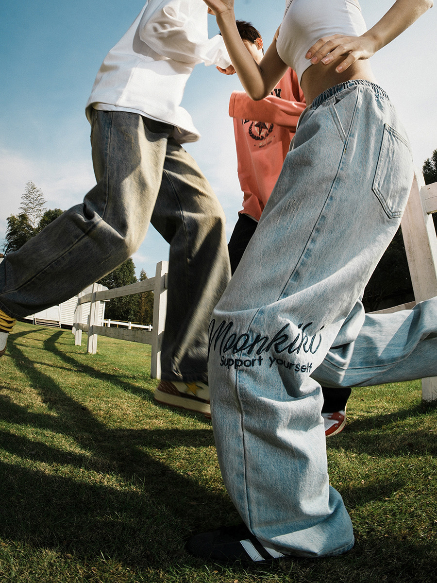 LEMANISM 刺繡字母 刷色 牛仔褲