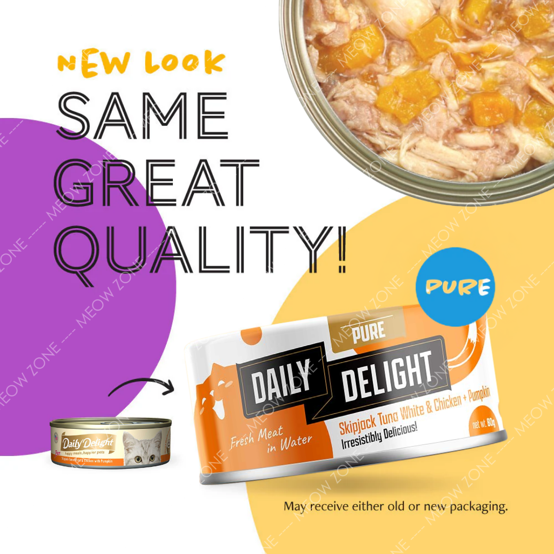 Daily Delight PURE Lysine 肉絲主食罐 80g - 白鰹吞拿魚+雞肉+南瓜
