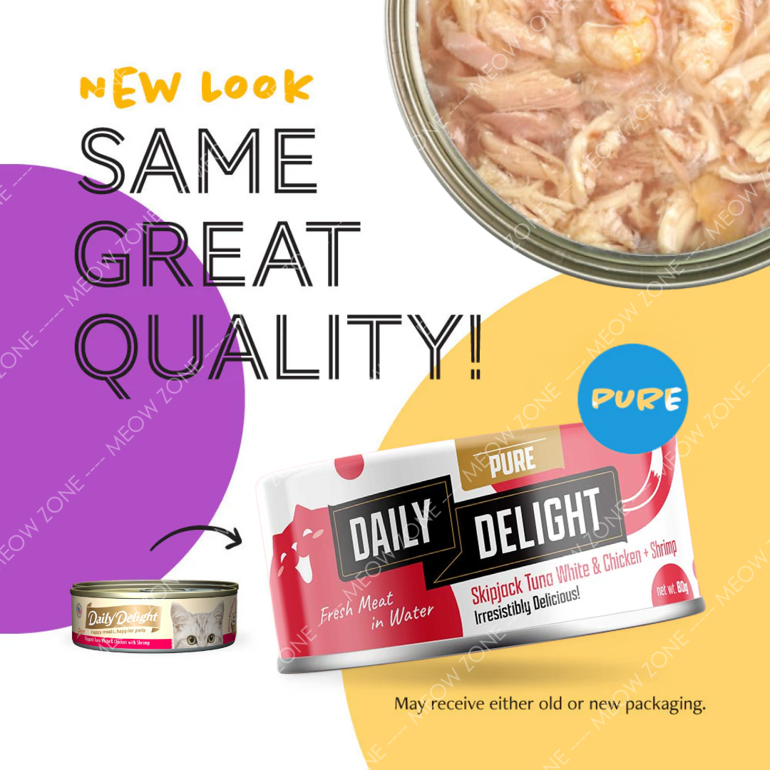Daily Delight PURE Lysine 肉絲主食罐 80g - 白鰹吞拿魚+雞肉+鮮蝦