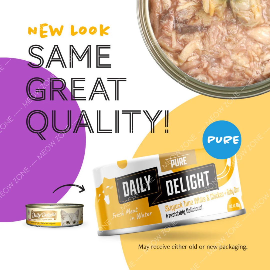 Daily Delight PURE Lysine 肉絲主食罐 80g - 白鰹吞拿魚+雞肉+蜆魚