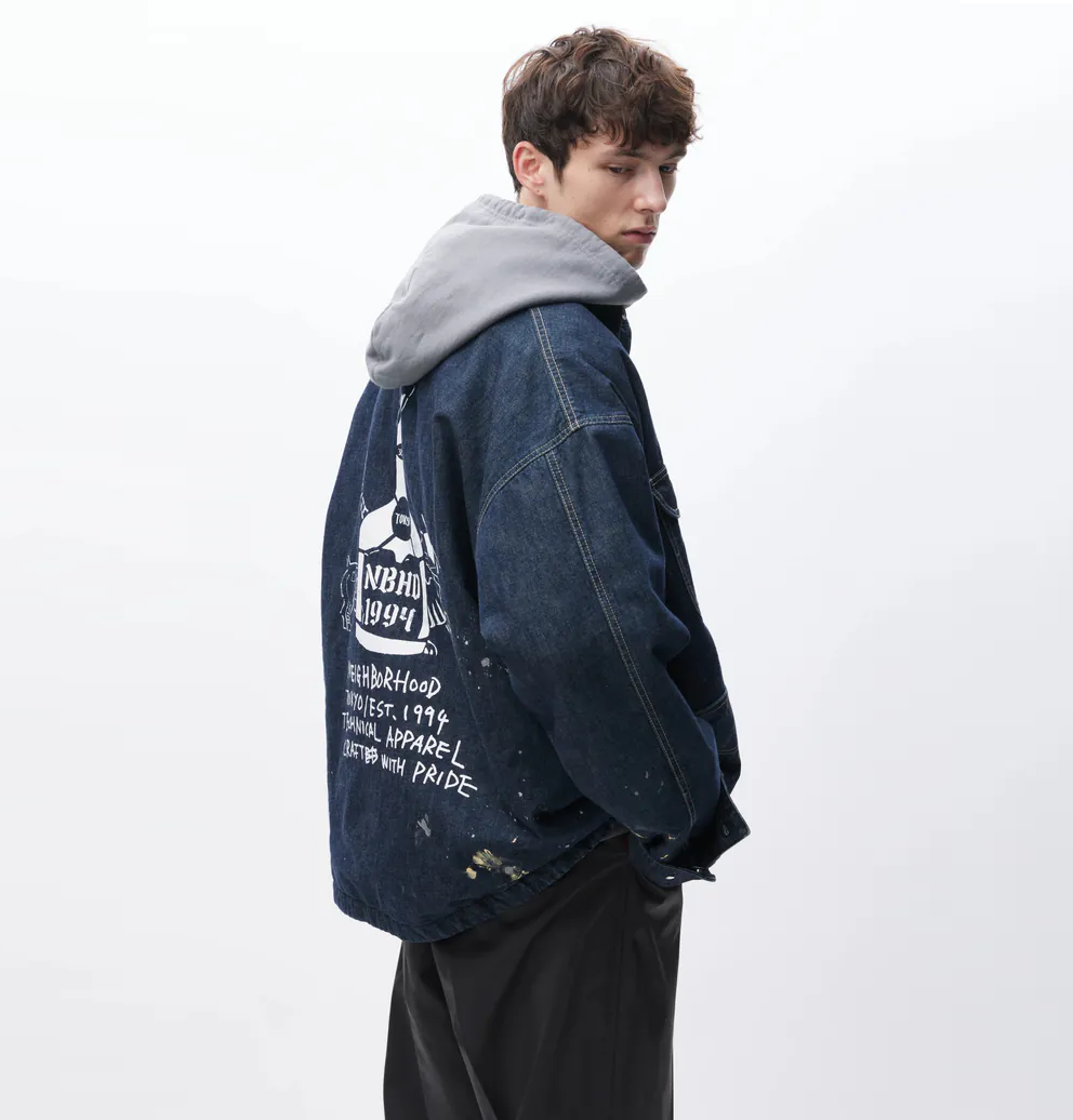 LAST PCS: NEIGHBORHOOD CORDUROY COLLAR WASHED COVERALL JACKET - INDIGO SIZE L PRE ORDER ITEM (預訂中)