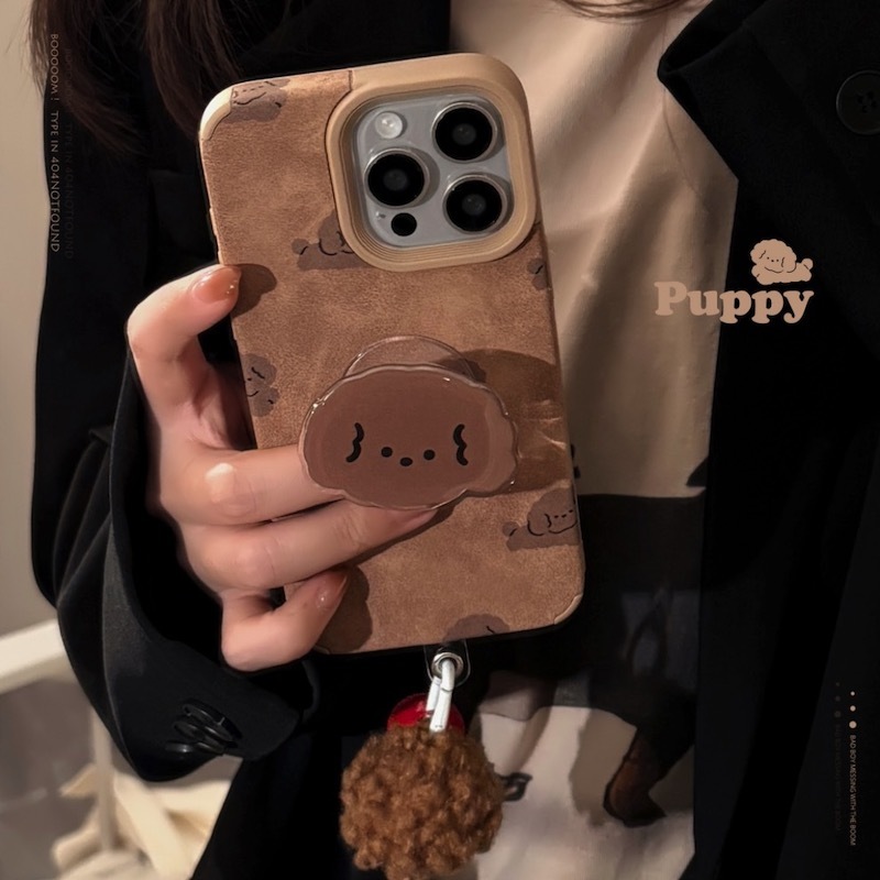 《02172》皮質感捲毛貴賓手機殼(含支架)