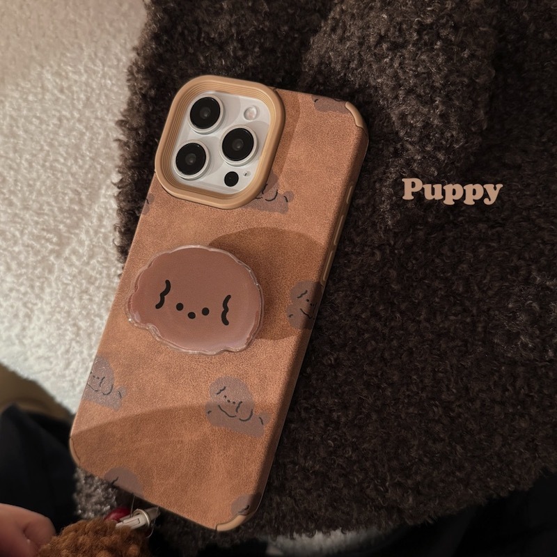 《02172》皮質感捲毛貴賓手機殼(含支架)