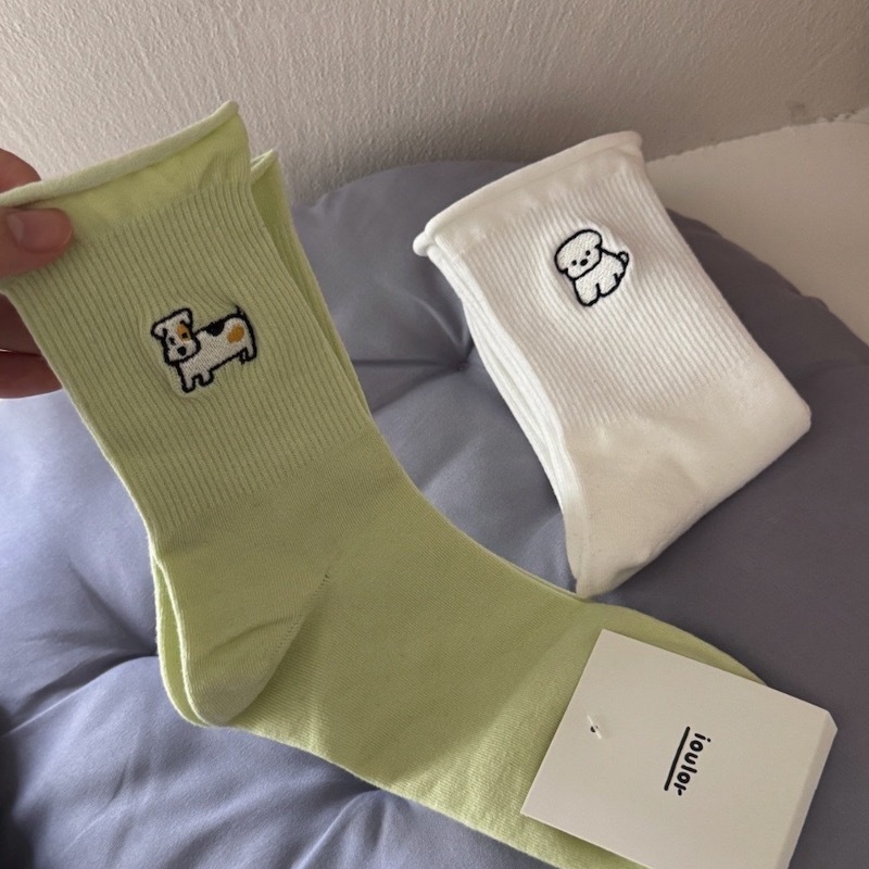 《02173》可愛狗狗馬卡龍色系襪子(6色)