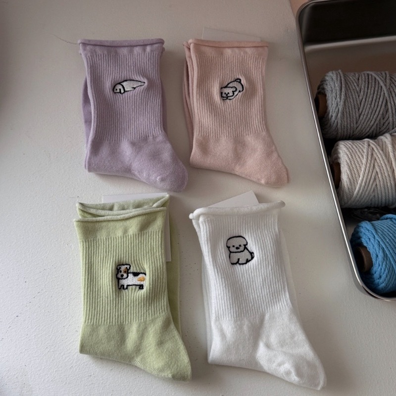 《02173》可愛狗狗馬卡龍色系襪子(6色)