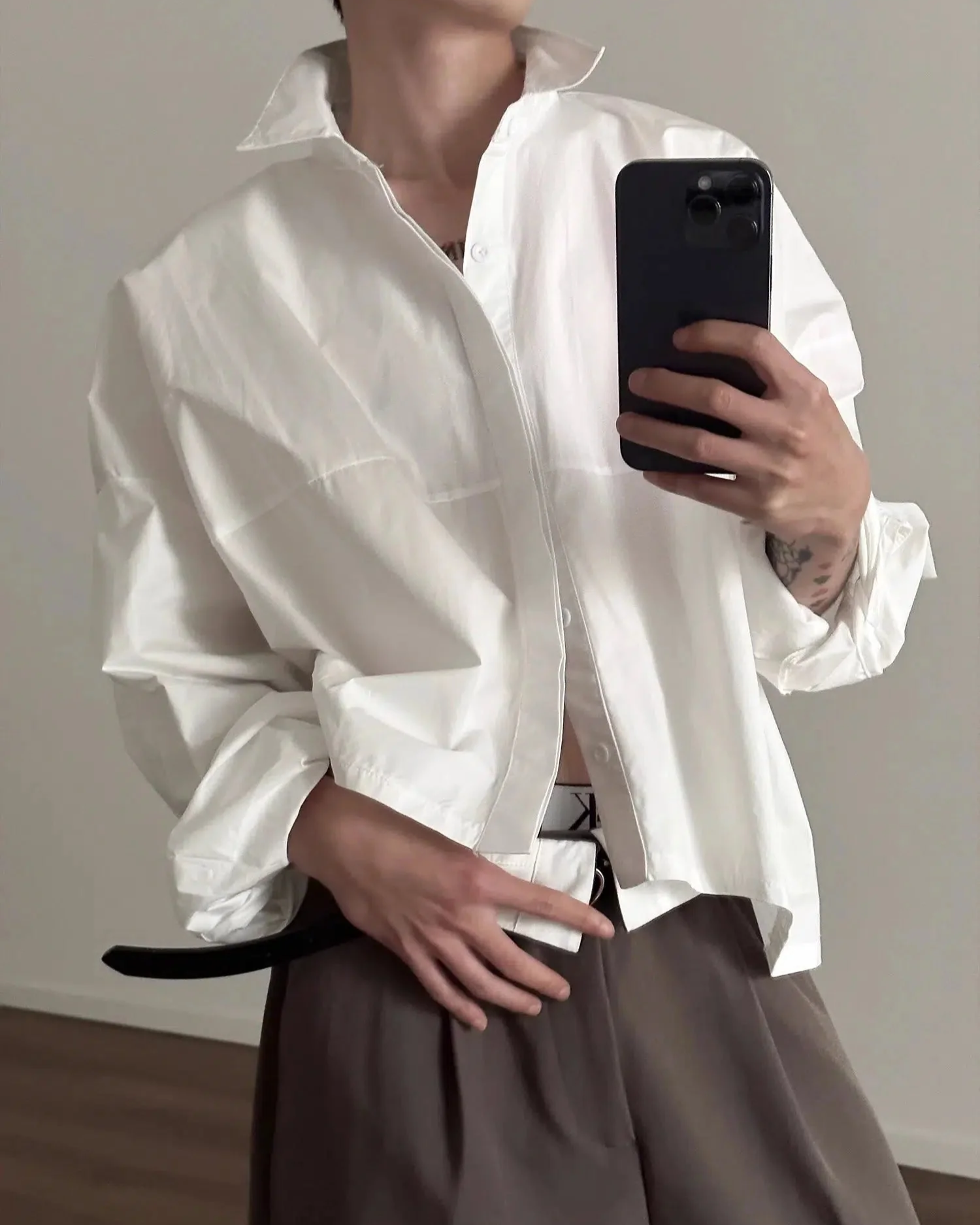 GT棉質短版條紋襯衫