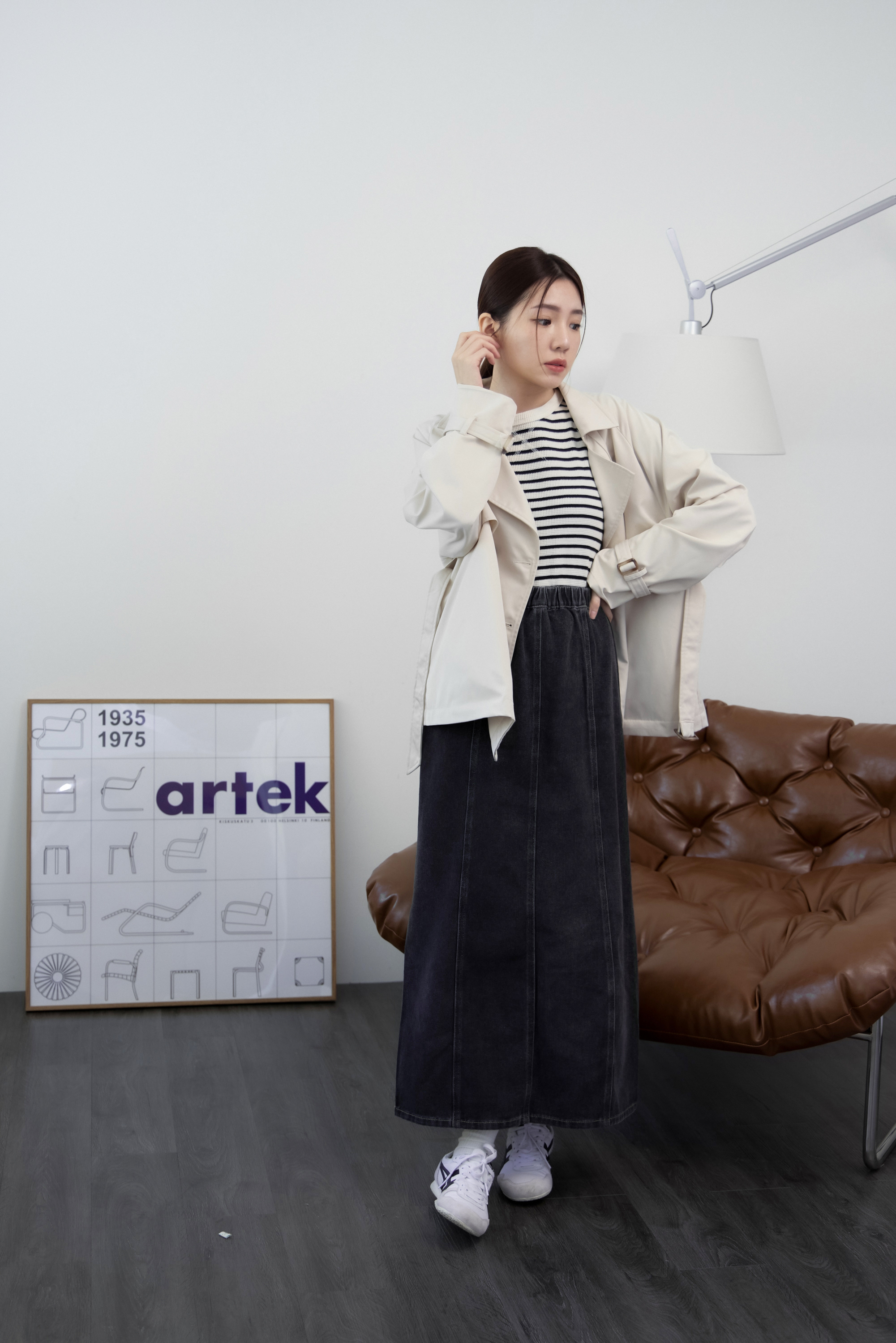 Gmade/三穿法鬆緊開衩直臀牛仔裙-碳黑