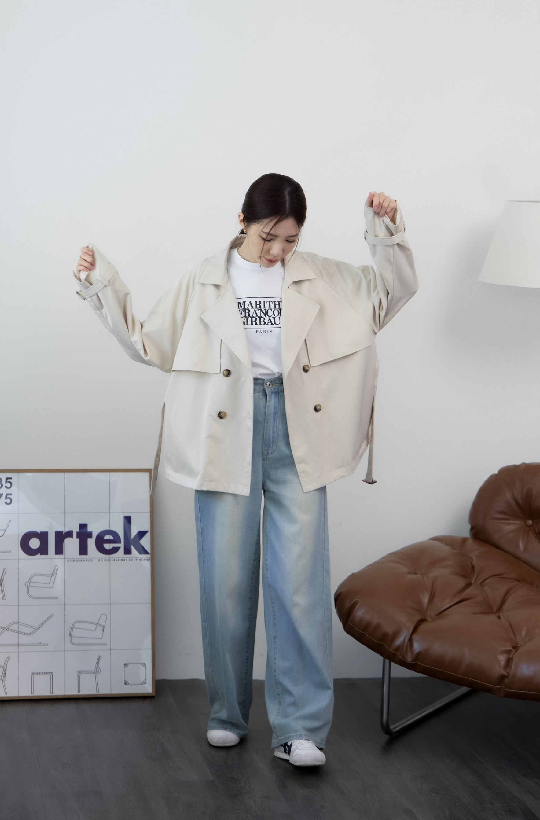 Gmade/不勒肉後鬆緊提臀直筒褲-淺藍