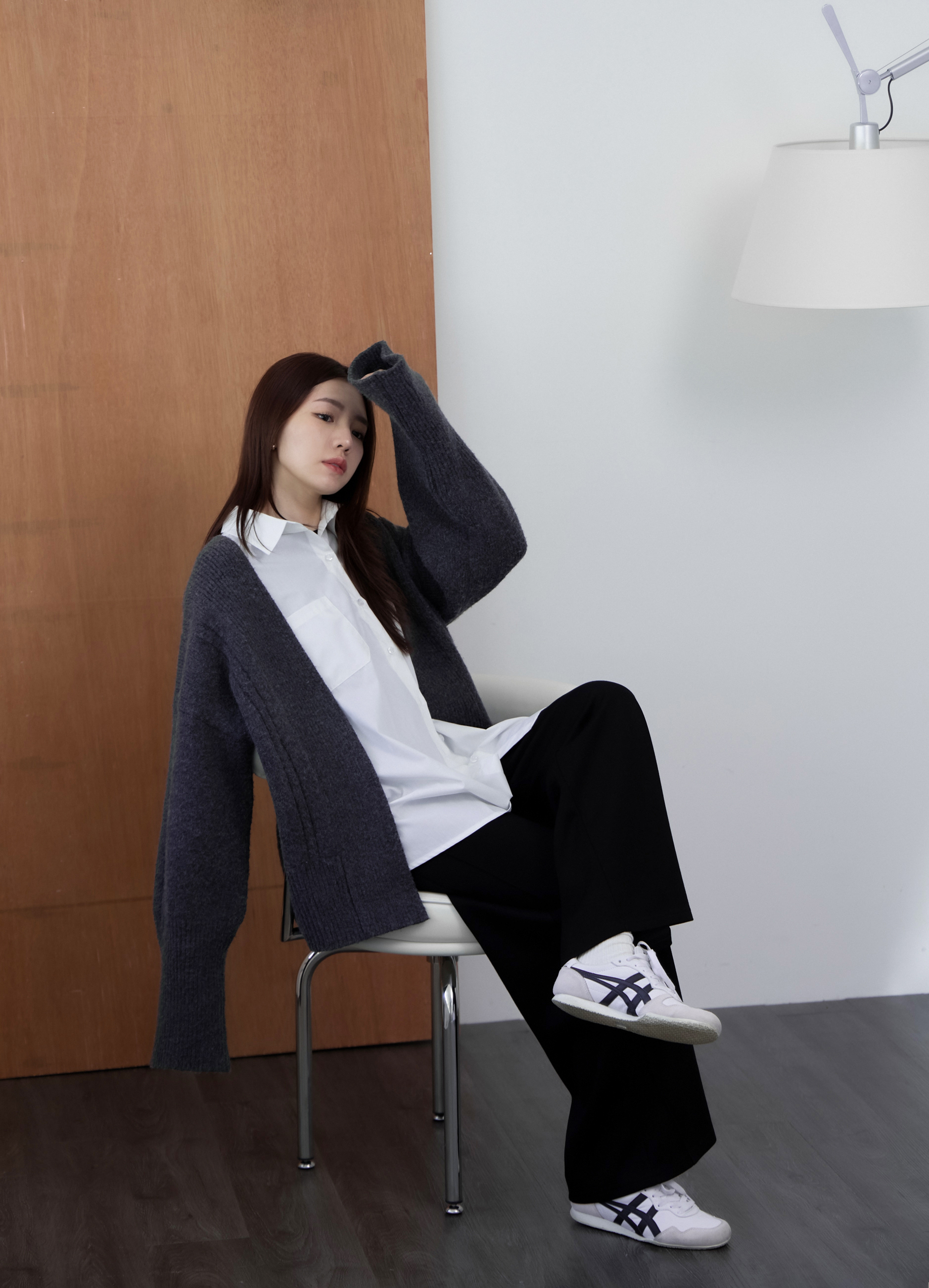 guten made/坑條壓紋厚針織開襟外套（附綁繩）-灰