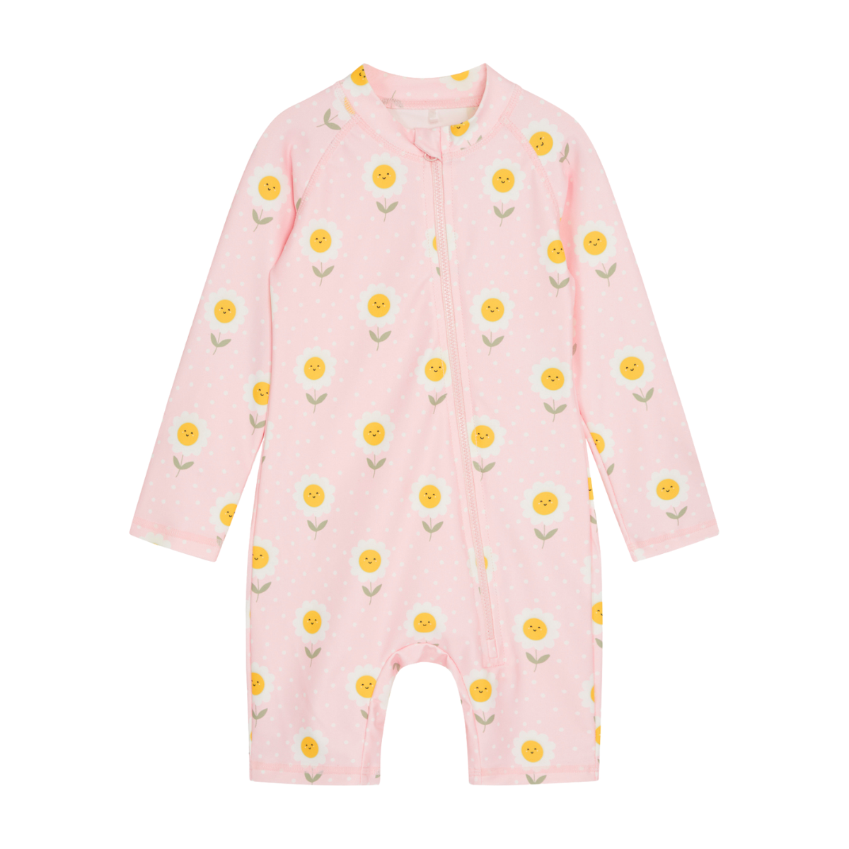 〖 Hust & Claire 〗粉色微笑小花長袖防曬連身泳衣