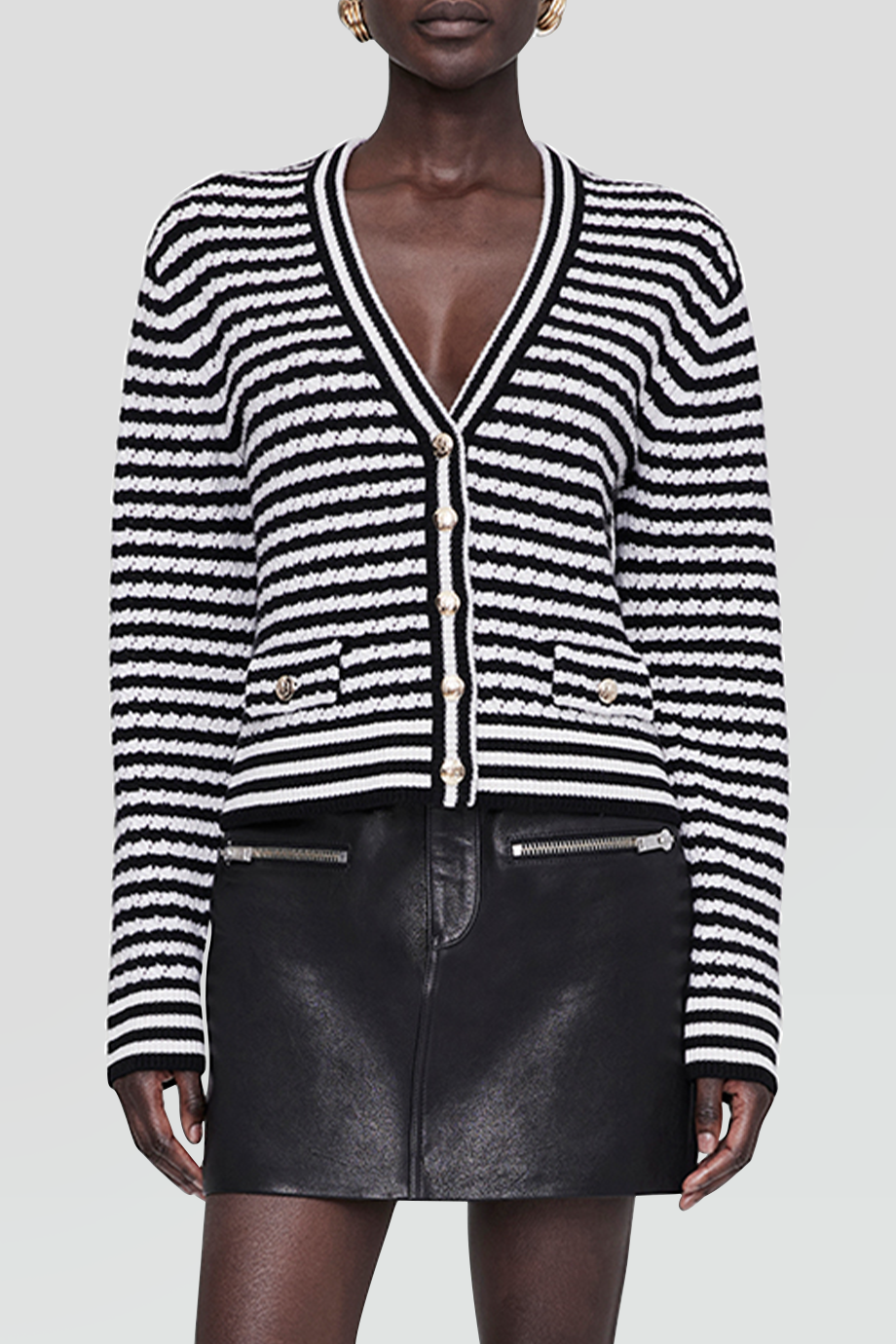 Anine Bing｜GWEN V領排釦條紋針織外套