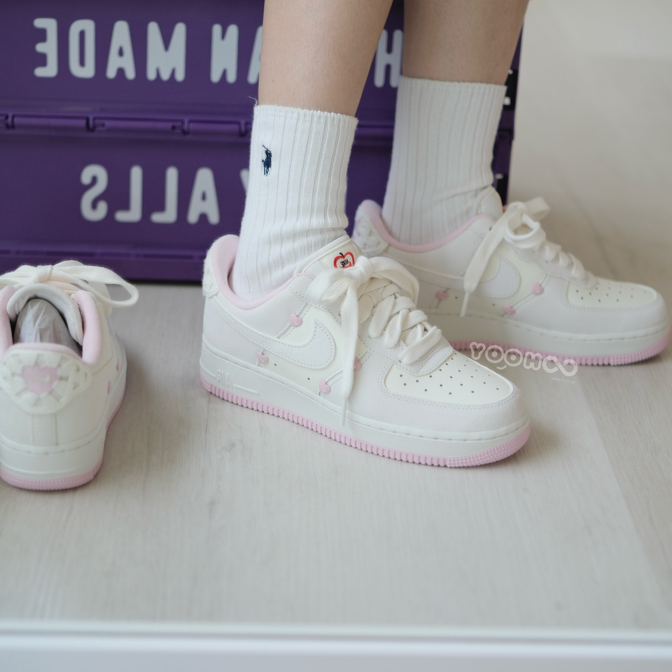 現貨┃女鞋 NIKE AIR FORCE 1 情人節限定 櫻花粉 白粉 愛心 麂皮 HV5992-111