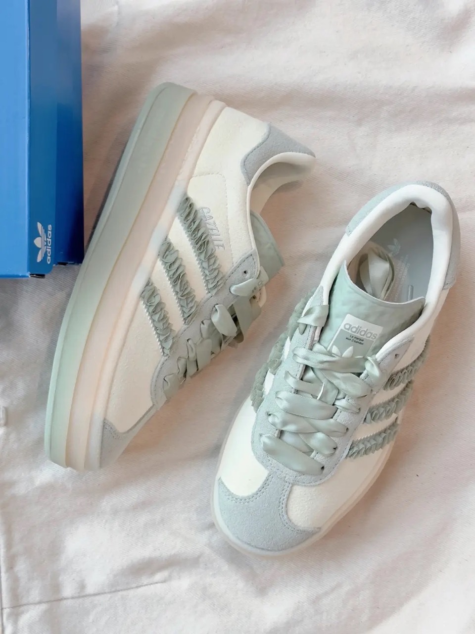 ADIDAS GAZELLE BOLD 抹茶綠 米色 灰綠 蕾絲 芭蕾風 厚底 解構 堆疊 增高 女鞋 JR8373 / 預購