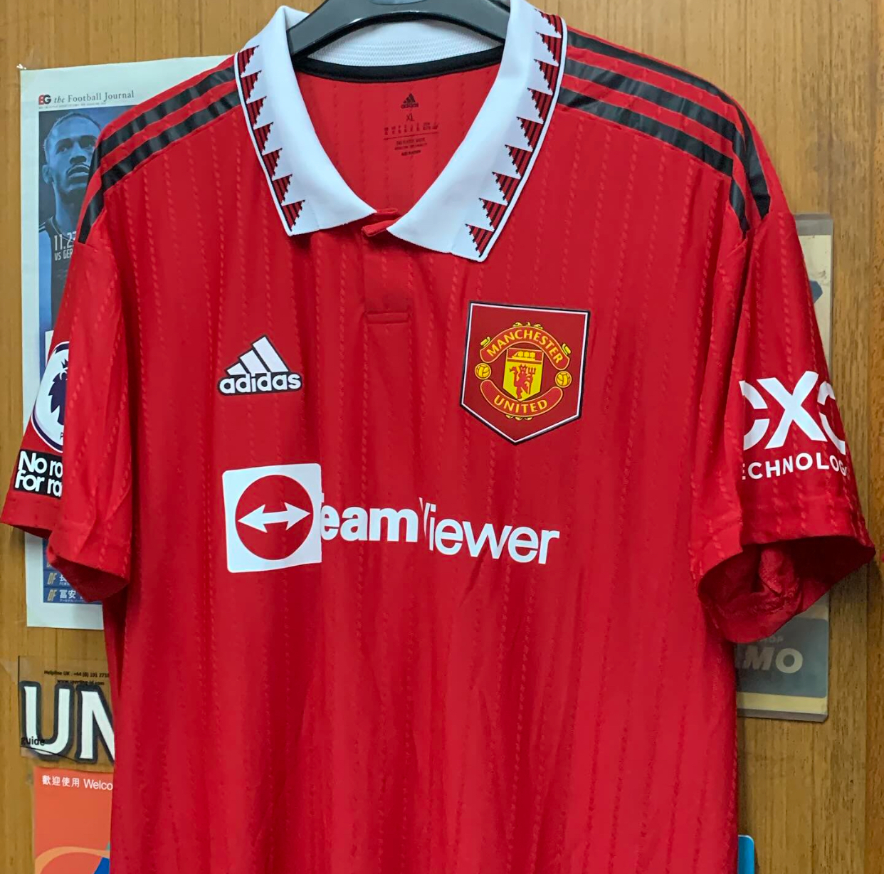 2022 Manchester United Home Authentic Shirt with 7 Ronaldo and EPL & NRFR Patch
