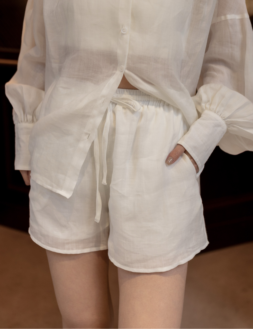 透膚綁帶麻棉短褲（3尺寸）
