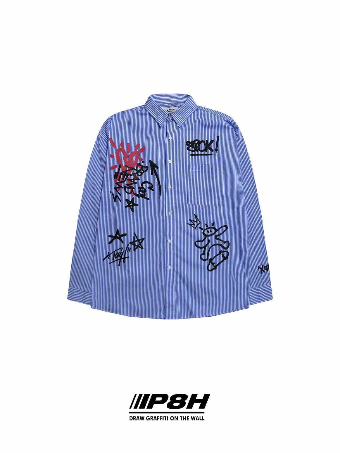 淨色/直間英文字圖案長袖恤衫 PLUS82HIYA-118S