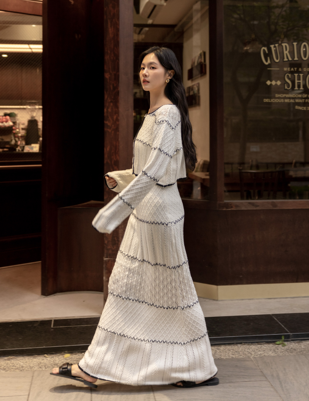 撞色提花織紋長裙（3尺寸）