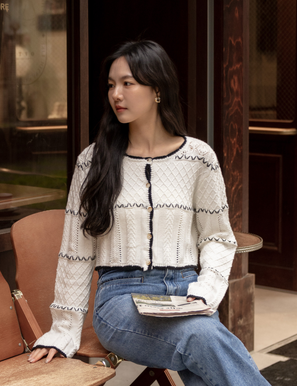 撞色提花織紋拼接外套（3尺寸）