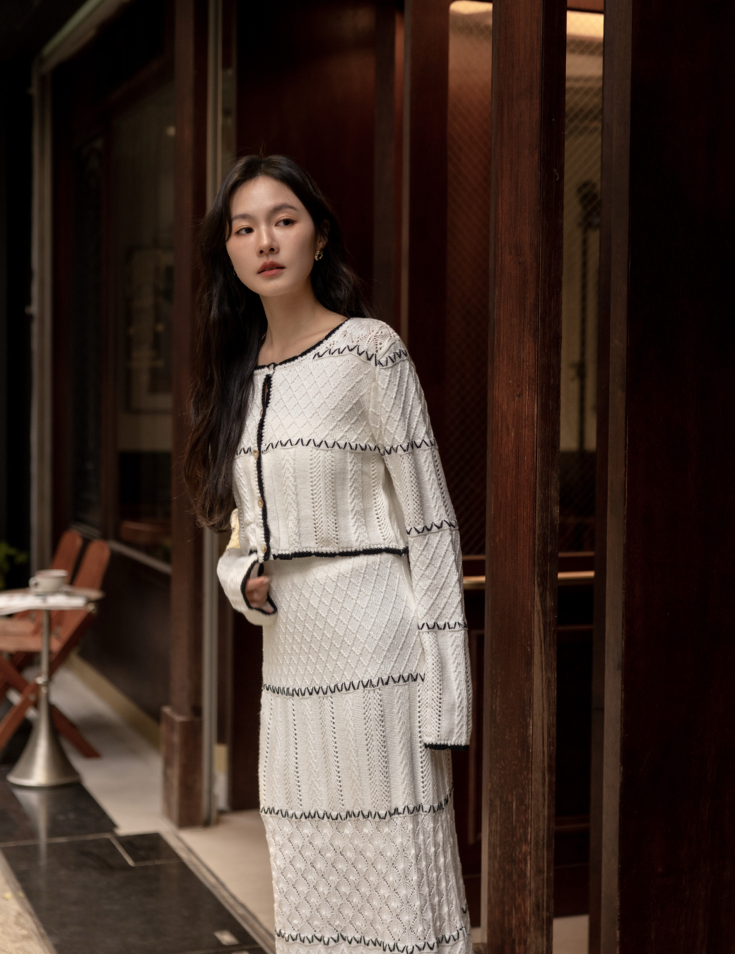 撞色提花織紋拼接外套（3尺寸）