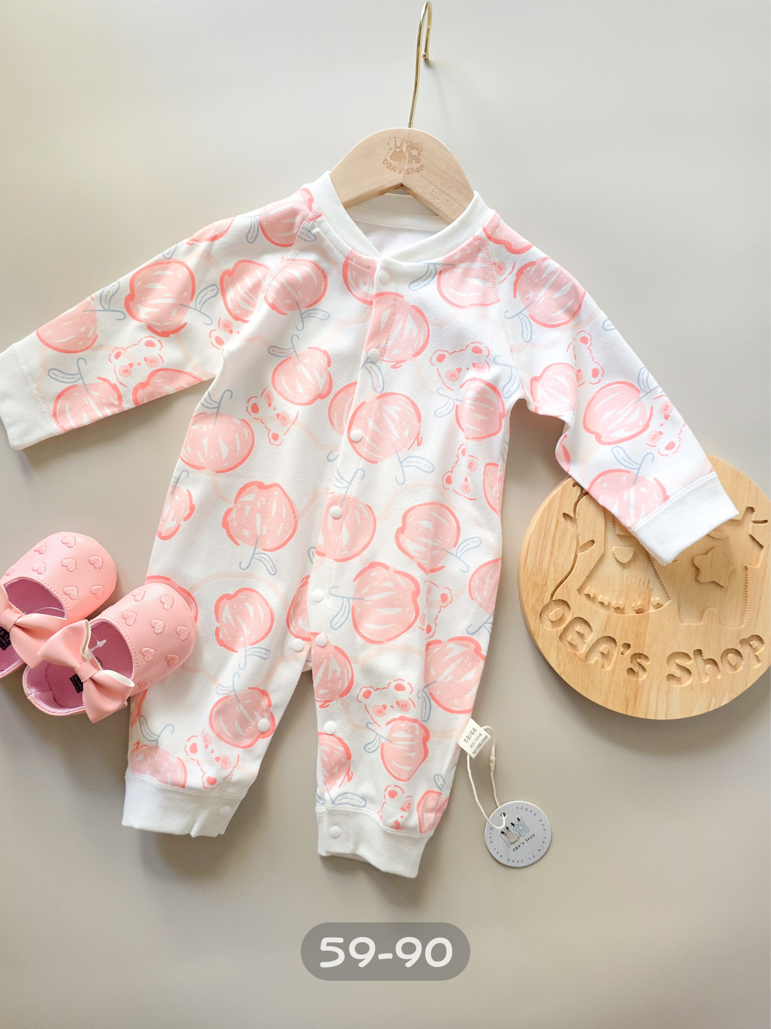 粉色蘋果小熊 長袖連身衣