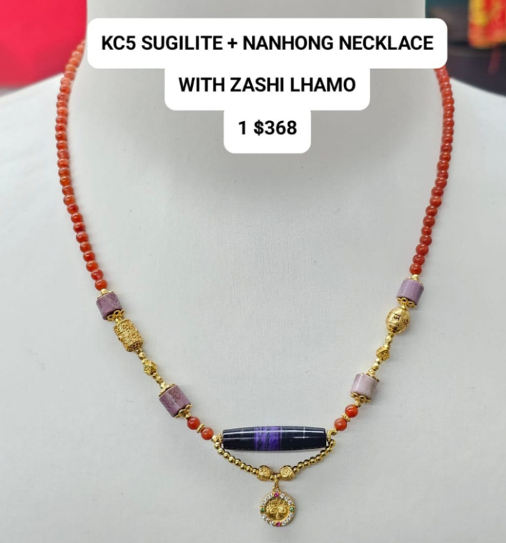 1 KC5 SUGILITE + NANHONG NECKLACE WITH ZASHI LHAMO